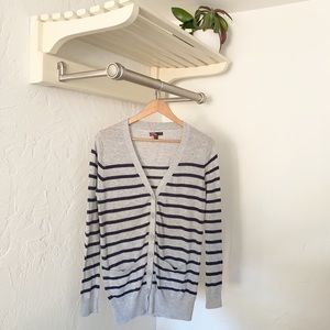Navy & Grey Buttoned Cardigan with Pockets